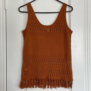 NWOT ana Burned Orange Pumpkin Crochet Knit Sweater Vest Tank Top with Fringe